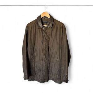 Vintage Dockers Chore Jacket Chocolate Brown Leather Collar Size M